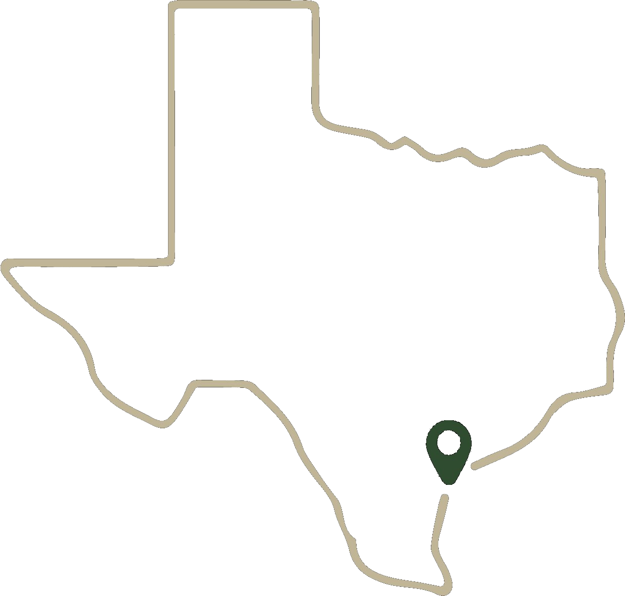 Texas with a location pin on the Coastal Bend
